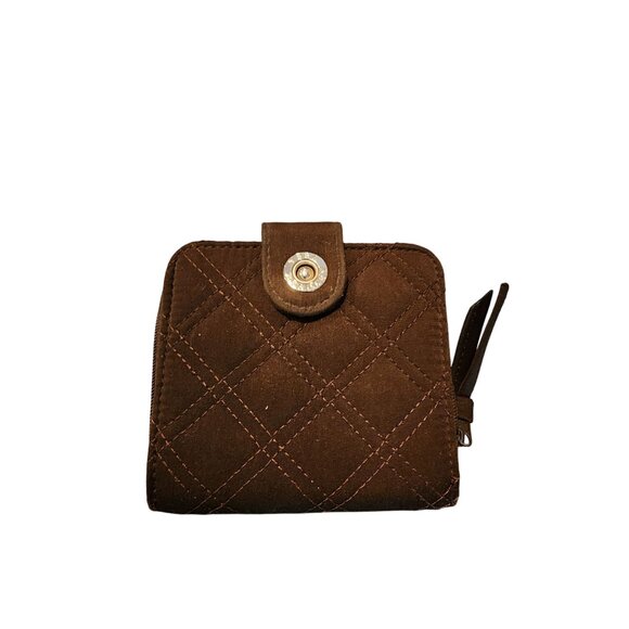 Vera Bradley Quilted Brown Wallet With Snap & Zip Closure - Picture 1 of 7